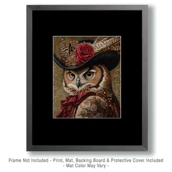 Miss Owl - Anthropomorphic Wall Art Prints – 8″x10″ Artwork for 11″x14″ Frame