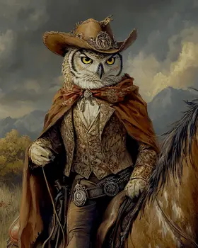 Old Owl Scout - Anthropomorphic Wall Art Prints – 8″x10″ Artwork for 11″x14″ Frame