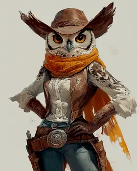 Owl Cowgirl - Anthropomorphic Wall Art Prints – 8″x10″ Artwork for 11″x14″ Frame