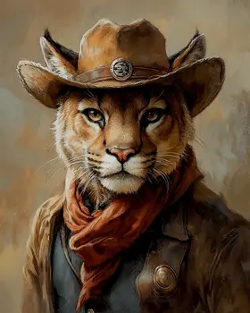 Cougar Cowboy - Anthropomorphic Wall Art Prints – 8″x10″ Artwork for 11″x14″ Frame