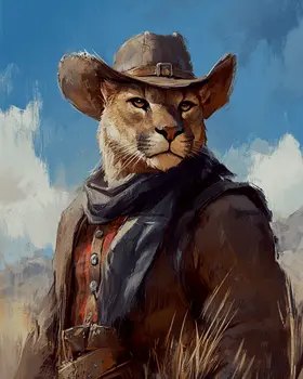 Mountain Lion Scout - Anthropomorphic Wall Art Prints – 8″x10″ Artwork for 11″x14″ Frame