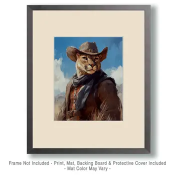Mountain Lion Scout - Anthropomorphic Wall Art Prints – 8″x10″ Artwork for 11″x14″ Frame