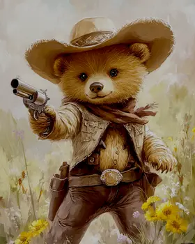 Quickdraw Bear Cub - Anthropomorphic Wall Art Prints – 8″x10″ Artwork for 11″x14″ Frame