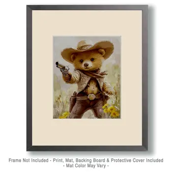 Quickdraw Bear Cub - Anthropomorphic Wall Art Prints – 8″x10″ Artwork for 11″x14″ Frame