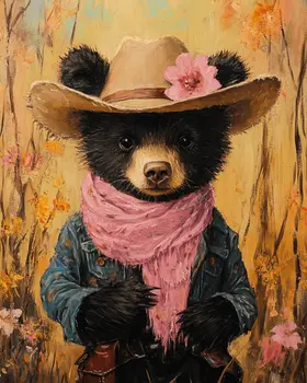 Little Miss Bear Cub Cowgirl - Anthropomorphic Wall Art Prints – 8″x10″ Artwork for 11″x14″ Frame