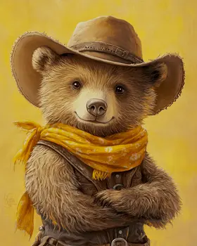 Bear Cub Cowboy - Anthropomorphic Wall Art Prints – 8″x10″ Artwork for 11″x14″ Frame