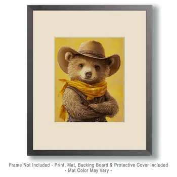 Bear Cub Cowboy - Anthropomorphic Wall Art Prints – 8″x10″ Artwork for 11″x14″ Frame