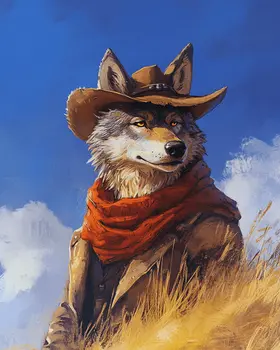 Lone Wolf Cowboy - Anthropomorphic Wall Art Prints – 8″x10″ Artwork for 11″x14″ Frame