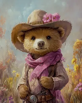 Bear Cub Cowgirl - Anthropomorphic Wall Art Prints – 8″x10″ Artwork for 11″x14″ Frame