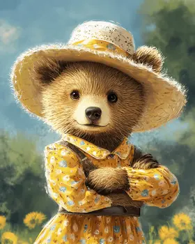 Stubborn Bear Cub Cowgirl - Anthropomorphic Wall Art Prints – 8″x10″ Artwork for 11″x14″ Frame