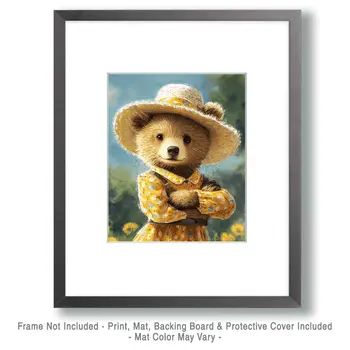 Stubborn Bear Cub Cowgirl - Anthropomorphic Wall Art Prints – 8″x10″ Artwork for 11″x14″ Frame