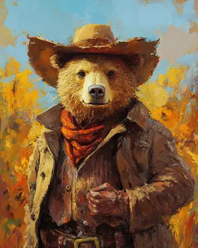 Bear Dresed for Fall - Anthropomorphic Wall Art Prints – 8″x10″ Artwork for 11″x14″ Frame