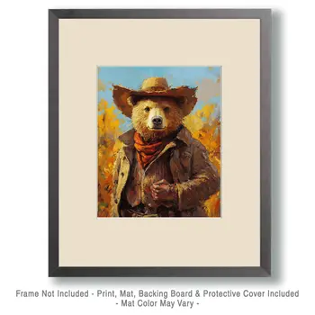Bear Dresed for Fall - Anthropomorphic Wall Art Prints – 8″x10″ Artwork for 11″x14″ Frame