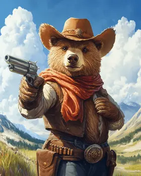 Bear Cowboy Gunslinger - Anthropomorphic Wall Art Prints – 8″x10″ Artwork for 11″x14″ Frame