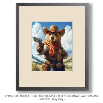 Bear Cowboy Gunslinger - Anthropomorphic Wall Art Prints – 8″x10″ Artwork for 11″x14″ Frame