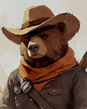 Bear Cowboy - Anthropomorphic Wall Art Prints – 8″x10″ Artwork for 11″x14″ Frame