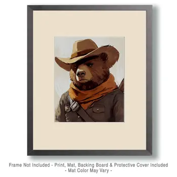 Bear Cowboy - Anthropomorphic Wall Art Prints – 8″x10″ Artwork for 11″x14″ Frame
