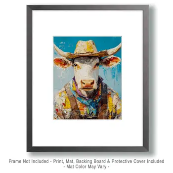 Cow Farmer - Anthropomorphic Wall Art Prints – 8″x10″ Artwork for 11″x14″ Frame