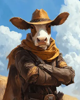 Cow Cowhand - Anthropomorphic Wall Art Prints – 8″x10″ Artwork for 11″x14″ Frame