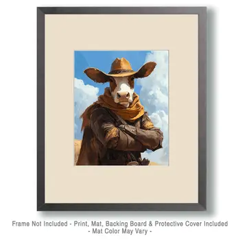 Cow Cowhand - Anthropomorphic Wall Art Prints – 8″x10″ Artwork for 11″x14″ Frame