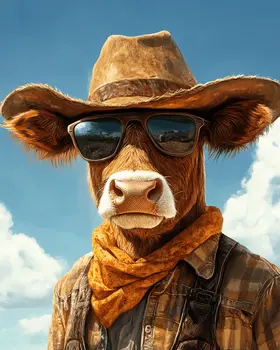 Cow Cowboy - Anthropomorphic Wall Art Prints – 8″x10″ Artwork for 11″x14″ Frame