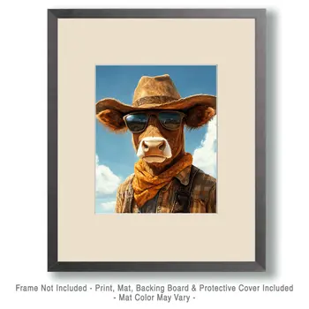 Cow Cowboy - Anthropomorphic Wall Art Prints – 8″x10″ Artwork for 11″x14″ Frame
