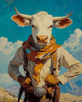 Cow Ranch Hand - Anthropomorphic Wall Art Prints – 8″x10″ Artwork for 11″x14″ Frame