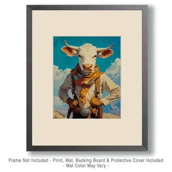Cow Ranch Hand - Anthropomorphic Wall Art Prints – 8″x10″ Artwork for 11″x14″ Frame