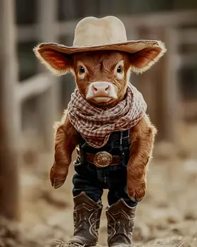 Calf Cowboy - Anthropomorphic Wall Art Prints – 8″x10″ Artwork for 11″x14″ Frame
