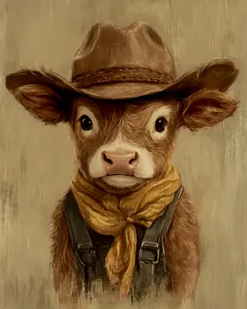Calf Cowboy Artwork - Anthropomorphic Wall Art Prints – 8″x10″ Artwork for 11″x14″ Frame