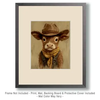 Calf Cowboy Artwork - Anthropomorphic Wall Art Prints – 8″x10″ Artwork for 11″x14″ Frame