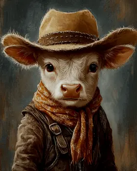 Portrait of a Calf Cowboy - Anthropomorphic Wall Art Prints – 8″x10″ Artwork for 11″x14″ Frame