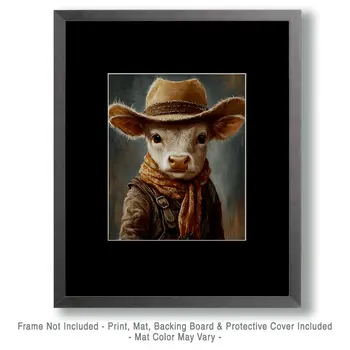 Portrait of a Calf Cowboy - Anthropomorphic Wall Art Prints – 8″x10″ Artwork for 11″x14″ Frame
