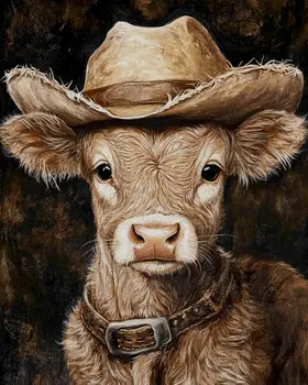 Calf Cowboy Ranch Hand - Anthropomorphic Wall Art Prints – 8″x10″ Artwork for 11″x14″ Frame