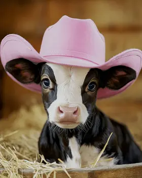 Calf Cowgirl Portrait - Anthropomorphic Wall Art Prints – 8″x10″ Artwork for 11″x14″ Frame