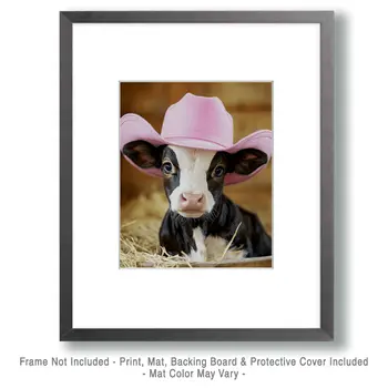 Calf Cowgirl Portrait - Anthropomorphic Wall Art Prints – 8″x10″ Artwork for 11″x14″ Frame