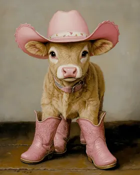 Calf Cowgirl - Anthropomorphic Wall Art Prints – 8″x10″ Artwork for 11″x14″ Frame