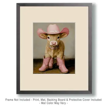 Calf Cowgirl - Anthropomorphic Wall Art Prints – 8″x10″ Artwork for 11″x14″ Frame