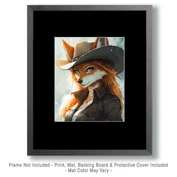 Foxy Cowgirl - Anthropomorphic Wall Art Prints – 8″x10″ Artwork for 11″x14″ Frame