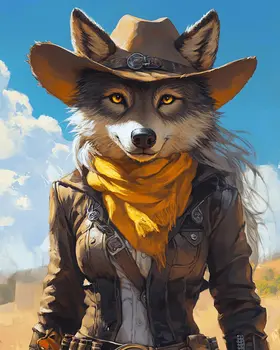 Wolf Cowgirl - Anthropomorphic Wall Art Prints – 8″x10″ Artwork for 11″x14″ Frame