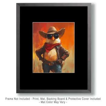 Chicken Cowboy Ranch Foreman - Anthropomorphic Wall Art Prints – 8″x10″ Artwork for 11″x14″ Frame