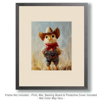 Cowboy Chick Ranch Hand - Anthropomorphic Wall Art Prints – 8″x10″ Artwork for 11″x14″ Frame