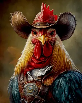Cowboy Chicken Ranch Boss - Anthropomorphic Wall Art Prints – 8″x10″ Artwork for 11″x14″ Frame