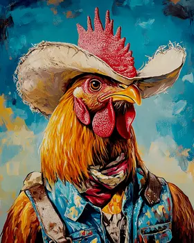 Cowboy Chicken Ranch Hand - Anthropomorphic Wall Art Prints – 8″x10″ Artwork for 11″x14″ Frame