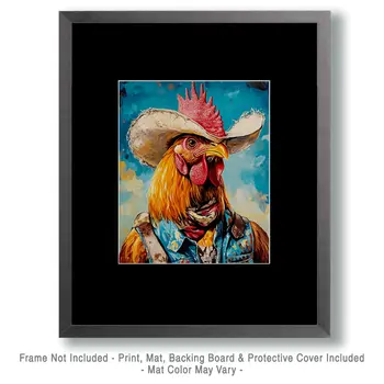 Cowboy Chicken Ranch Hand - Anthropomorphic Wall Art Prints – 8″x10″ Artwork for 11″x14″ Frame