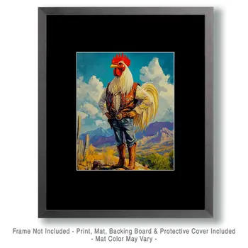 Cowboy Chicken Dude - Anthropomorphic Wall Art Prints – 8″x10″ Artwork for 11″x14″ Frame