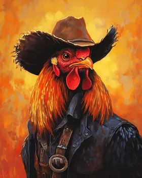 Cowboy Chicken - Anthropomorphic Wall Art Prints – 8″x10″ Artwork for 11″x14″ Frame