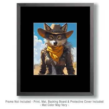 Wolf Cowgirl - Anthropomorphic Wall Art Prints – 8″x10″ Artwork for 11″x14″ Frame