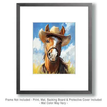 Horse Cowboy - Anthropomorphic Wall Art Prints – 8″x10″ Artwork for 11″x14″ Frame