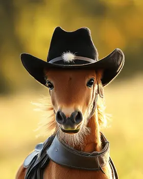Black Hat Cowgirl Horse - Anthropomorphic Wall Art Prints – 8″x10″ Artwork for 11″x14″ Frame